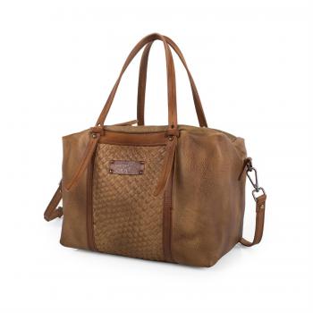 LOIS - 26747 Bolso de mujer doble asa con cremallera. Bandolera ajustable. Bolsillo interior. Incluye llavero. Bolsillo trasero con cremallera. Piel sintética Polipiel, Color Marron