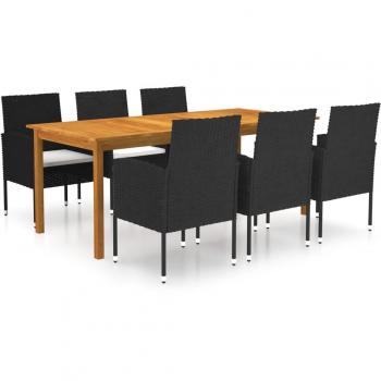 Juego de comedor para jardín de 7 piezas en color negro