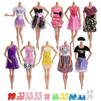 Asiv 20 Piezas Ropa y Zapatos para Muñeca Doll - 10 Piezas Mini Falda de Moda y 10 Pares de Zapatos para Regalo de Niña
