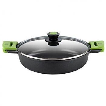 BRA PRIOR - Cacerola baja con tapa de cristal y asas de silicona, apta para todo tipo de cocinas incluida inducción y horno, 24 cm