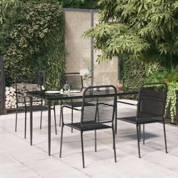 5-Piece Outdoor Dining Set - Black Cotton Rope and Steel