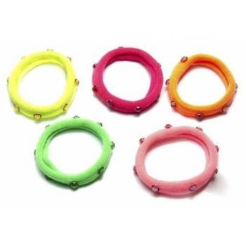 Inca Hair Rubber Bands with Assorted Color Stones - 5 Units