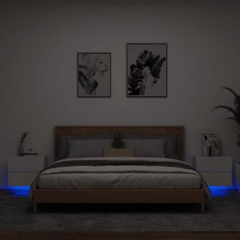 vidaXL Wall-mounted Bedside Cabinets with LED Lights 2 pcs White