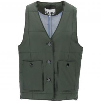 Ganni Quilted Boxy Vest - XXS/XS Green