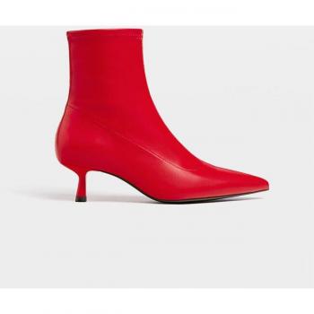 Stradivarius Red Stretch High-Heeled Ankle Boots