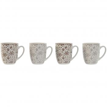 Juego de 4 Tazas Mug Home Esprit Flores Marrón Beige - Porcelana 340 ml, Apto para Microondas y Lavavajillas