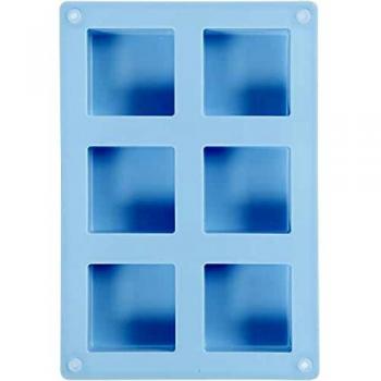 Molde de Silicona Cuadrado, 6 Cavidades, 21,5 x 14,5 x 2,5 cm, Capacidad: 60 ml, Color Azul Claro