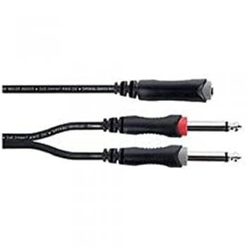 Cordial 0.3m Stereo Y-Adapter Cable with 1 Female 6.3mm Jack and 2 Male Mono Jacks - Black