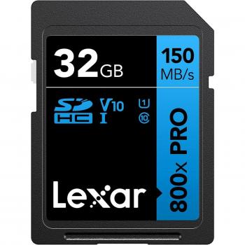 Tarjeta de memoria SD Lexar 800x PRO 32GB Clase 10 V10