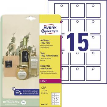 Etiqueta colgante Avery blanca 50x50 mm imprimible doble cara plastico 190 mc T3003-10