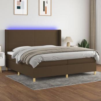 Cama Box Spring con Colchón de Muelles y Luces LED, Tela Marrón Oscuro, 200x200 cm