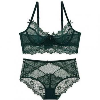 SHEKINI Conjuntos de lencería Sexy Ropa Interior para Mujer Sujetador con Aros Sin Relleno Push up Sujetador y Bragas de Encaje Transparente Caliente Sexy Bralette y Tanga