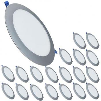 Placa Downlight LED Circular Plana 20W CCT 1800LM Marco Plata Corte 205mm - Pack de 20 Unidades