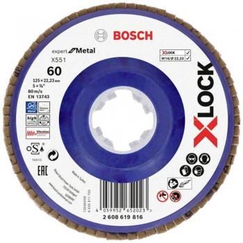 Disco Abrasivo X-LOCK Bosch X551, Expert para Metal, 125 mm de Diámetro, Ø de Orificio 22.23 mm, Grano 60