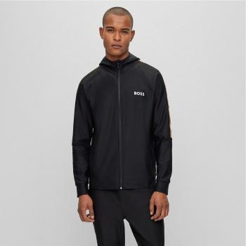 Hugo Boss Men's Black Hooded Zip Sweatshirt with Stripes and Logo