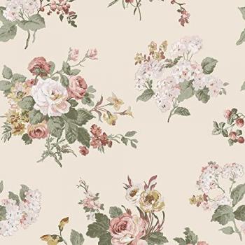 Laura Ashley Rosemore Pale Sable Floral Removable Wallpaper