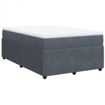 Cama box spring con colchón de terciopelo gris oscuro 120x190 cm