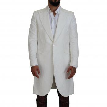 Dolce & Gabbana White Floral Brocade Trench Coat Jacket - IT48 | M, Elegant White Floral Brocade Trench Coat, Beige male, Sizes: M, Single-Breasted Coats, male, Beige, Size: M