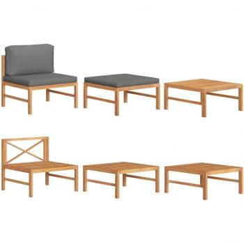3-Piece Teak Wood Garden Lounge Set with Dark Gray Cushions