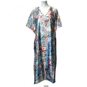(15042) Mujer 100% Poliester Tejido Saten Impresion Largo Kaftan Uno Tamano (UK 10-32)