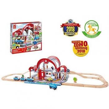 Estación de la gran ciudad de Hape, juego de tren de madera de simulación con proyector y grabadora, para niños y niñas