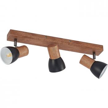 Foco de techo Lindby Tonja moderno con 3 luces E14 en negro y madera para salón y comedor