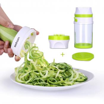 Cortador Espiral Verduras Sedhoom Cortador de Verduras de Gran Capacidad Spiralizer Manual Slicer 2 cuchillas Espiralizador vegetal de calabacín, espaguetis de verduras, zanahorias, verduras