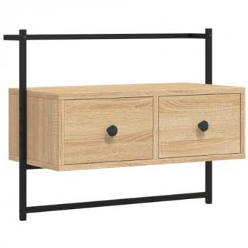 Mueble TV multimedia de pared en roble Sonoma con cajones de almacenamiento 60,5 x 30 x 51 cm