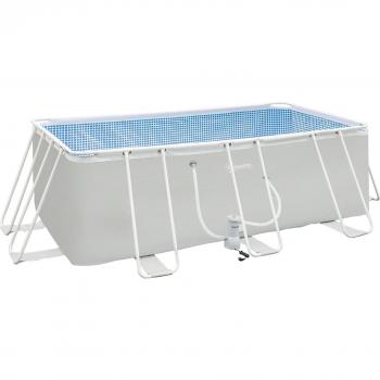 Outsunny Piscina Desmontable Tubular Rectangular 440x240x122 cm con Depuradora de Cartucho 4.000 L/H, Mangueras de 100 cm y Marco de Acero Gris