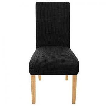 Amazon Marca : Umi. Essentials - Fundas para Sillas Suave Elástica Cubierta de Asiento Extraíble de Comedor Salón Cocina Restaurant Negro Juego de 4 Piezas