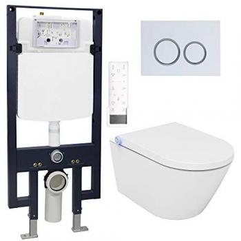 Inodoro-Ducha Bernstein Pro+ 1102 con Asiento Soft-Close, Elemento de Pared G3008 y Placa de Comando 4111 Blanco Mate