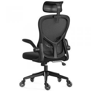 Hbada Silla de Oficina ergonómica, Silla de Escritorio con Respaldo Alto, Silla para computadora con reposabrazos abatible, Soporte Lumbar, reposacabezas Ajustable, Negro