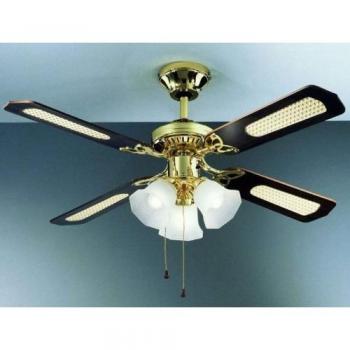 Ventilador de Techo Perenz 7060OL, 4 Palas, Acabado en Bronce y Madera, con Kit de Luz