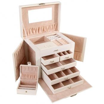 Asvert Caja joyerías Organizador de Joyerías con Espejo 26.5 x 19.8 x 23cm Caja Joyero para Viaje Exhibición de Joyas, Regalo