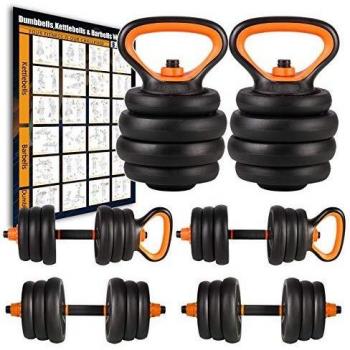 Amazon Brand – Umi Juego de Mancuernas Kettlebell y Barra de musculación con Discos 25 kg Cada Unidad