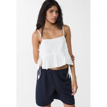Linen Blend Side Tie Top - White M