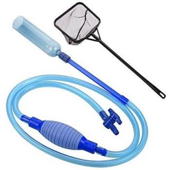 Sifón Acuario, Limpiador Grava de Pecera Cambiador Agua Absorción Automática con Bomba y Grifo de Control de Flujo,7.5ft Bomba de Sifón Vacío de Acuario Escurridor de Tanque con Red Pescado