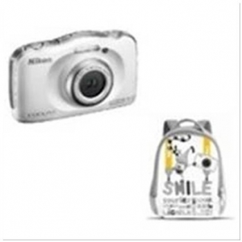 Nikon COOLPIX S33 con Selfie Stick - Cámara Digital Compacta de 13.2 MP, Zoom Óptico de 3x y Pantalla de 2.7 Pulgadas en Blanco