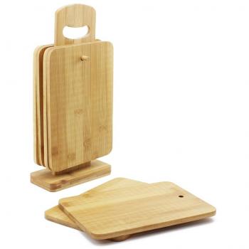 COM de Four® 7 piezas desayuno, tabla de cortar y desayuno Tablas de madera de bambú con práctico soporte, 22 x 15 x 0,8 cm