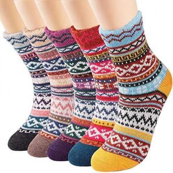 AUGOLA Calcetines Termicos Mujer, 5 Pares Calcetines Mujer Invierno Calcetines de Lana Vintage Informales Transpirables Multicolor Calcetín de Cama