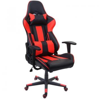 Silla de oficina gaming con ruedas y mecanismo mecedor en sintético negro/rojo