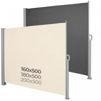 Toldo Lateral Retráctil Beige 200 x 500 cm - Impermeable, Anti-UV, Protección Solar y Privacidad