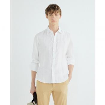 North Sails Embroidered Linen Button-Up Shirt - White, Casual Shirt for Men, Size M