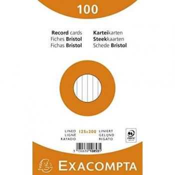 Fichas de Cartulina Bristol Rayadas 205 g/m2 - 125x200 mm - Colores Surtidos - Paquete de 100 unidades