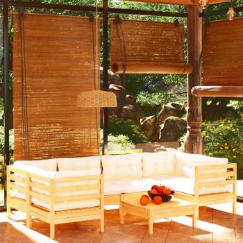 7-Piece Pinewood Garden Lounge Set with Cream Cushions