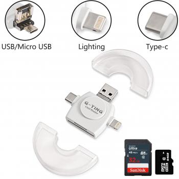 5 en 1 lector de tarjetas, g-ting Micro SD lector de tarjetas con tipo C USB 2.0 Lightning conector OTG Hub adaptador TF Flash Tarjeta de memoria lectores para iphone, ipad, mac, PC y Android