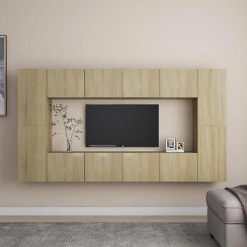 Set de muebles de salón 8 piezas madera ingeniería roble Sonoma 80 x 30 x 30 cm