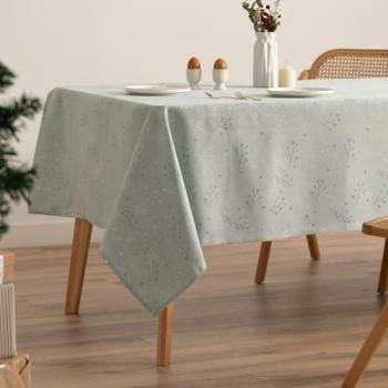 Mantel Rectangular Jacquard de Algodón para Navidad 140x200 cm Color Agua y Plata con Hilo Dorado Decoración Navideña