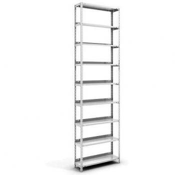 Estantería de Tornillo Unilateral para Oficina 2900x750x300mm, Acabado en Polvo, 9 Estantes, Capacidad de Carga 60 kg, Color Gris Claro RAL 7035