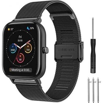 Correa para Amazfit GTS Pulsera, Hatolove 20mm Malla de Acero Inoxidable Reemplazar Banda Pulsera para Amazfit GTR 42mm/Amazfit GTS/GTS 2/2 Mini/2e/Amazfit Bip/Bip Lite/Bip S/Bip U/U Pro/Bip S Lite